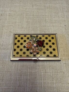 Polka Dot Floral Ladybug Business Card Holder and mirror - Like New!